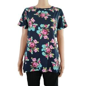 NEW Women's Top Floral Tropical Beachy Boho Medium Casual Short Sleeve Shirt